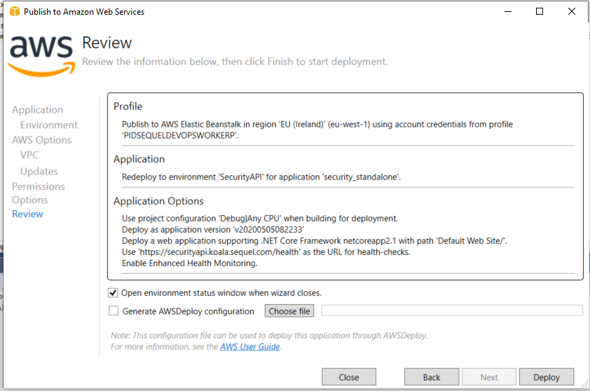 Publish to AWS Elastic Beanstalk - Review